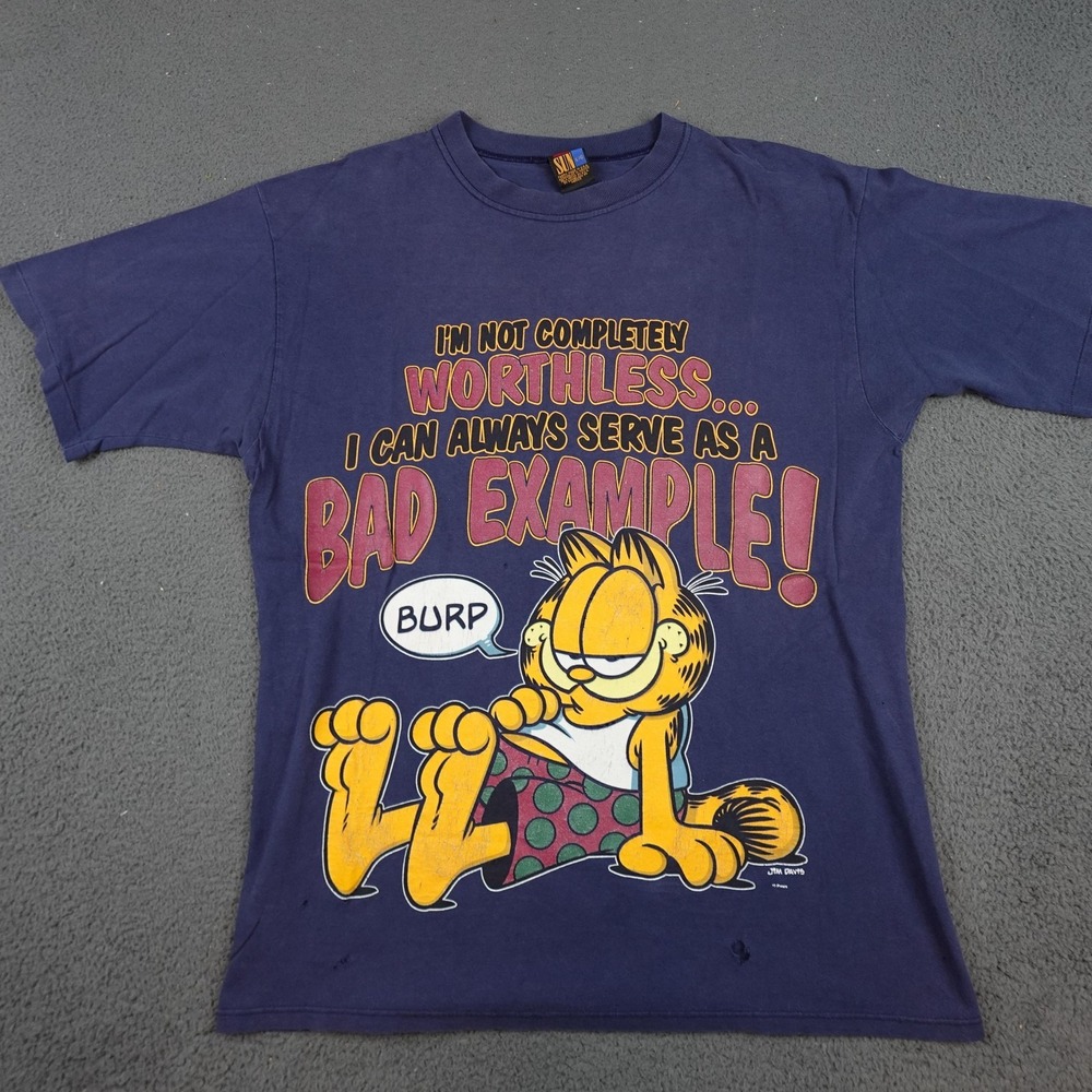 Vintage Garfield Shirt Mens Large Blue Sun Bad Example Funny Graphic Cartoon 90s